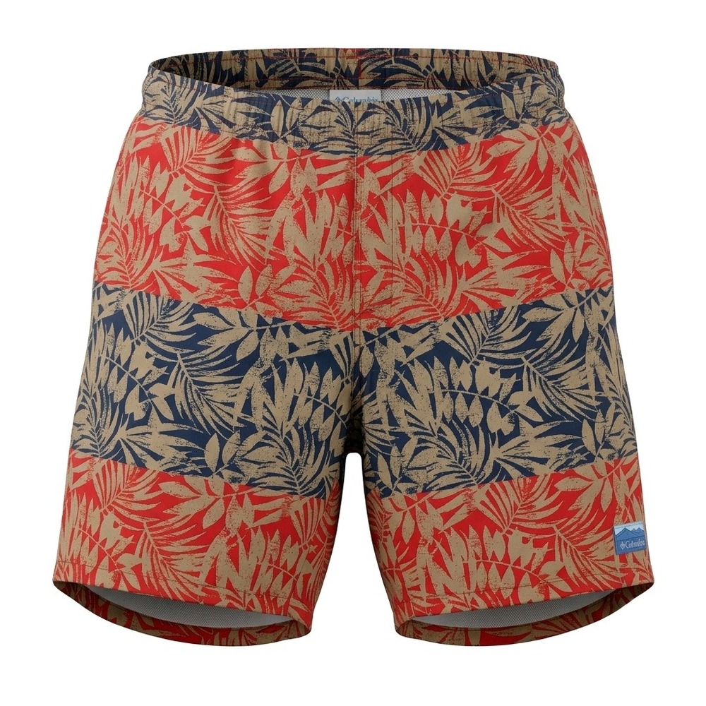 Columbia Mens Tropical Palm Print Swim Trunks Red Navy Board Shorts Size Medium